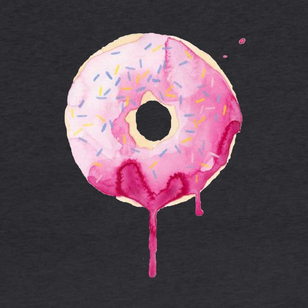 Cute Big Pink Donut Flowing watercolor design art by Bezra